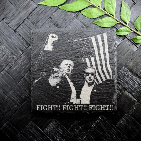 Donald Trump 2024 July 13 Assassination FIGHT Never Surrender Slate Coaster Set - Picture 7 of 15